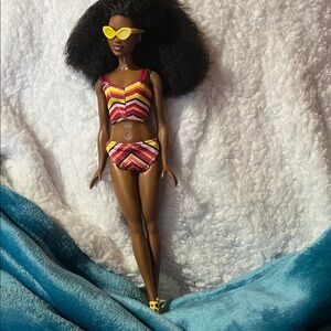 Colorful Striped Bikini Doll with Sunglasses